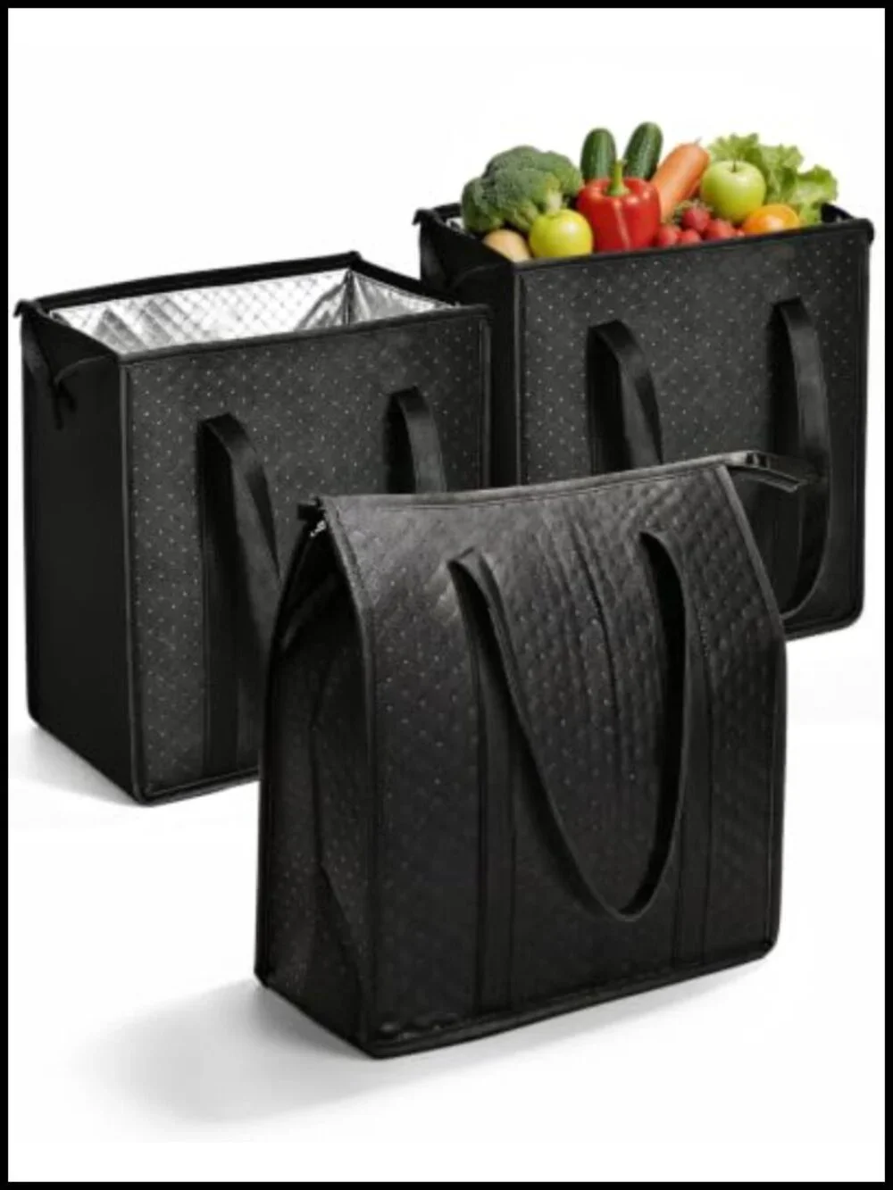 Insulated Cooler Bags 18L 3-Pack Reusable Grocery Tote with Zipper